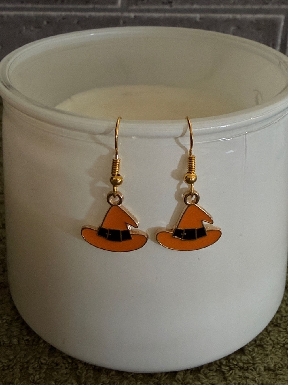3/$30 Orange Witch Hat Dangle Earrings Handmade Halloween Jewelry